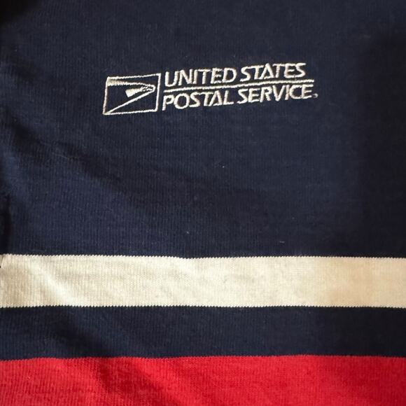 Vintage USPS Barbarian Rugby Shirt Made in Canada Navy Red White Stripe Size L - Picture 2 of 11